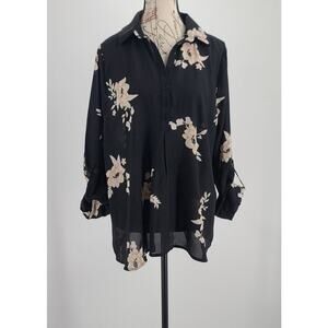Petal Dew ladies blouse black white floral Size XL